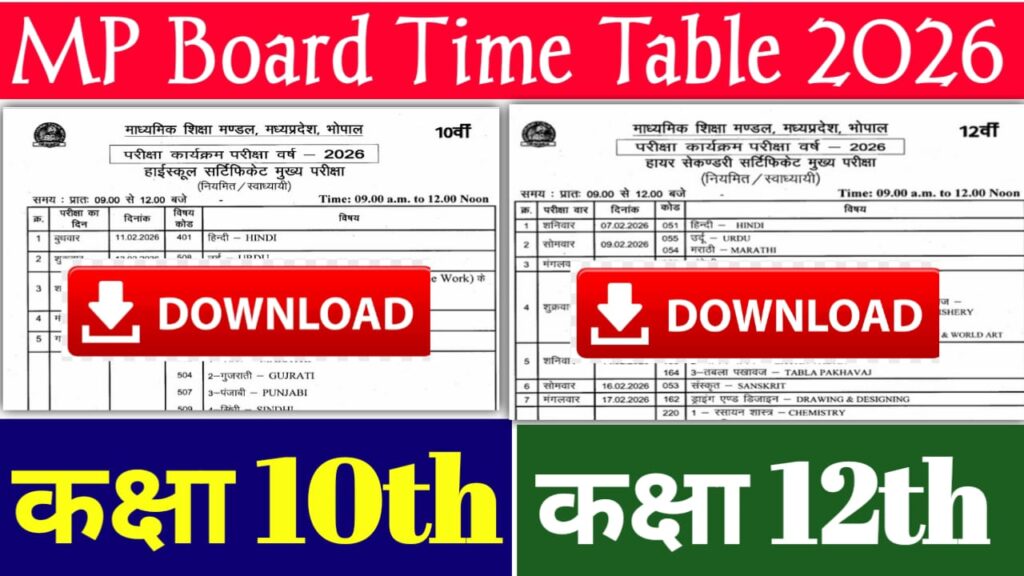 MP Board 10th 12th Time Table 2026